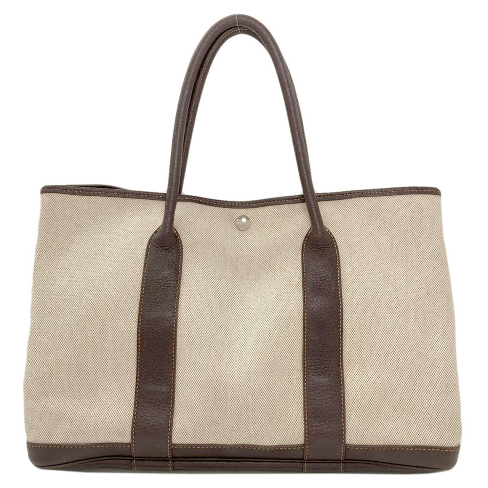Hermes Garden Party PM Marron Silver Hardware Handbag Toile H/Buffle Women's ... - Picture 2 of 16